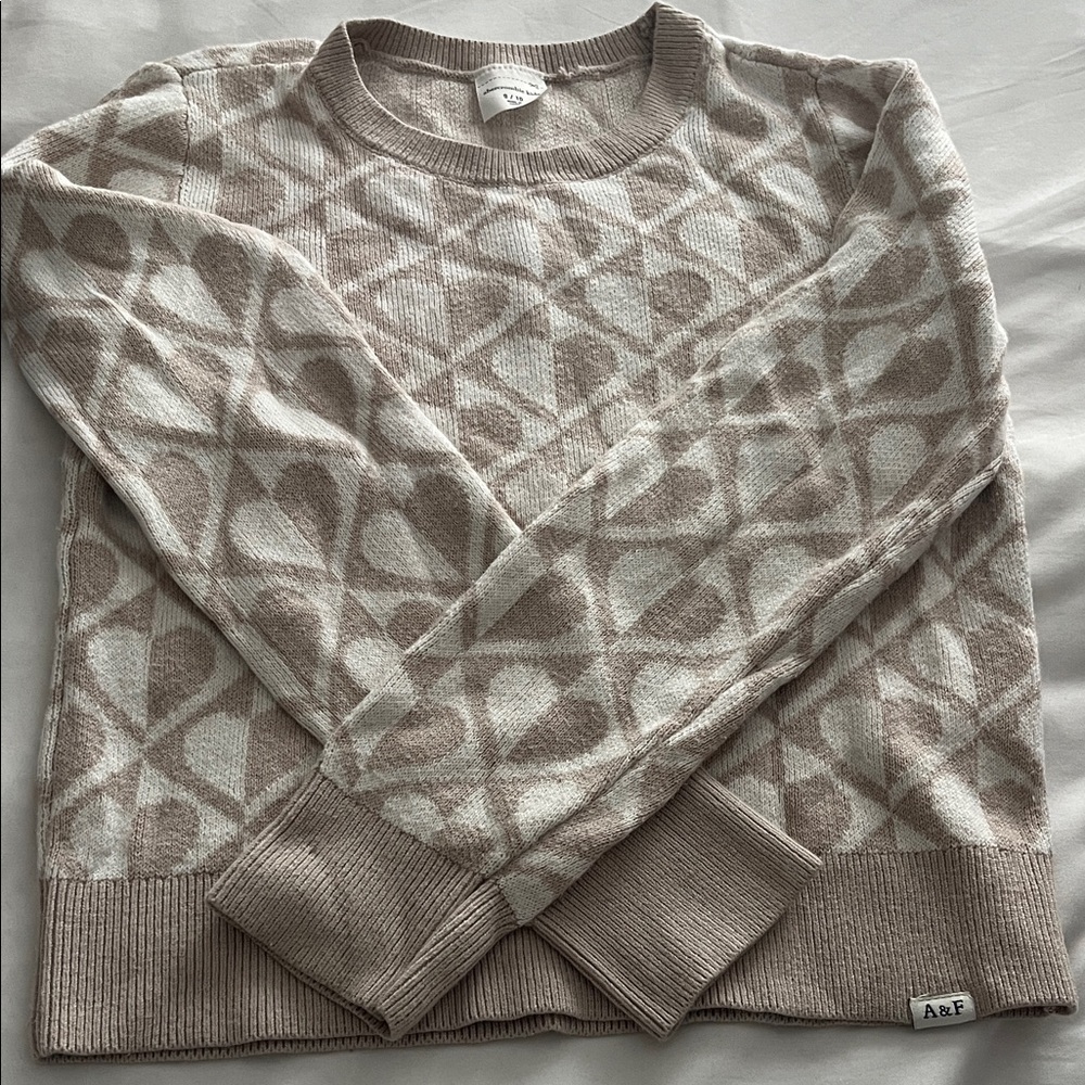 Abercrombie & Fitch Women's Sweater - Cream and Brown Geometric Design